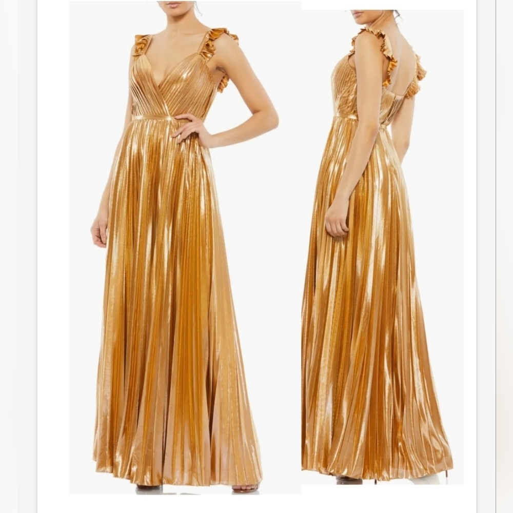 Ienna for Mac Duggal Pleated Metallic Sleeveless Gown Sz 12 NWT